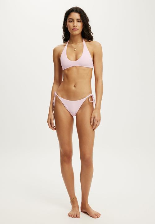 Cotton On - String Tie Side Cheeky Bikini Bottom - Pink Petal Waffle