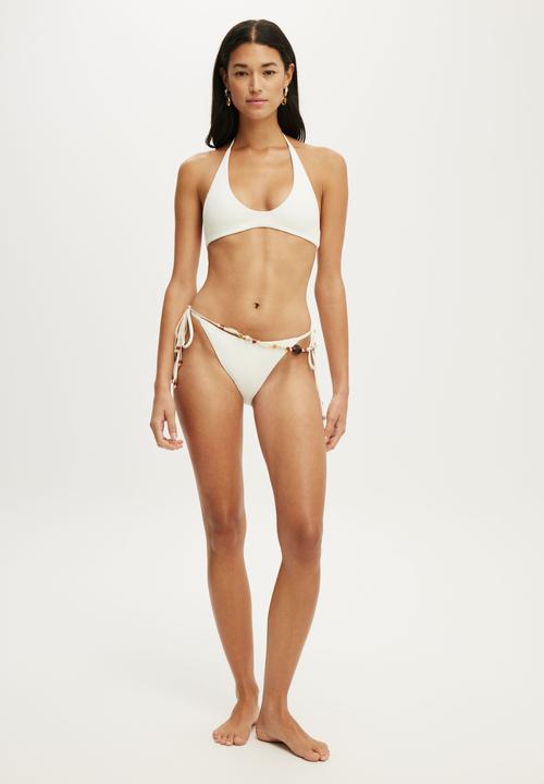 Cotton On - Scoop Neck Halter Bikini Top - Coconut Milk Waffle