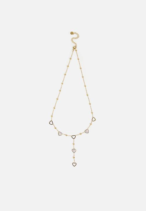 Zoe on Trend - Elegant Heart Lariat Necklace - Gold