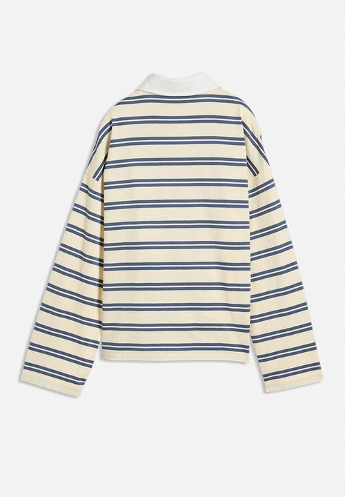 PUMA - Ess Elevated No. 1 Logo Oversized Striped Rugby Polo - Buttercream-Striped