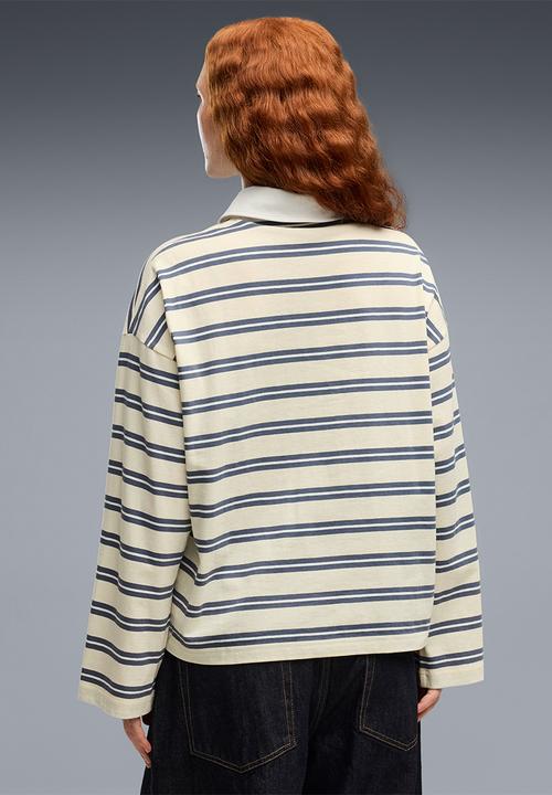 PUMA - Ess Elevated No. 1 Logo Oversized Striped Rugby Polo - Buttercream-Striped