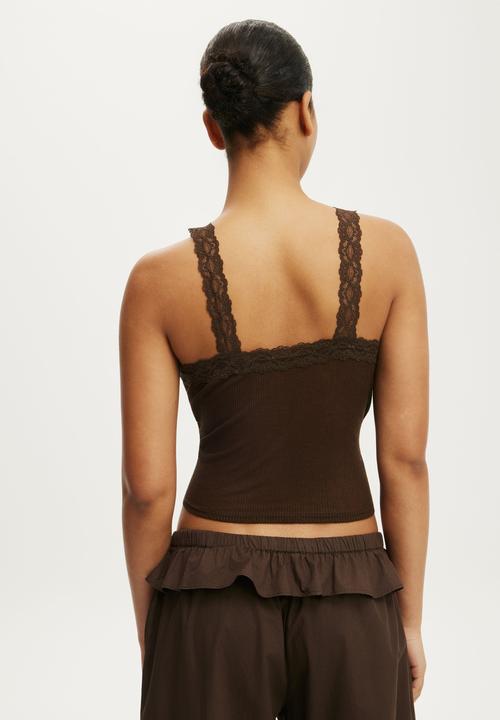 Cotton On - Sheer Lace Cami - Toffee Bean