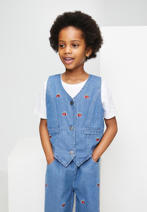 Pop Candy - Cherry aop denim vest & jeans - blue
