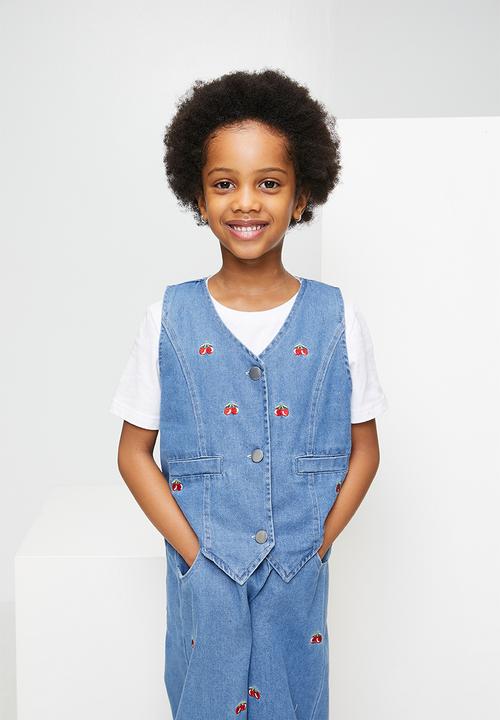 Pop Candy - Cherry aop denim vest & jeans - blue