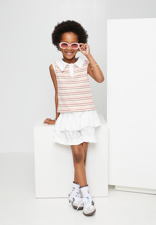 Pop Candy - Collared tee and skirt - white & stripe