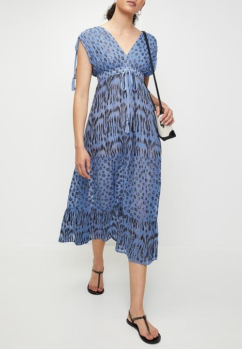 Stella Morgan - V-neck Maxi a-line Dress with ruched waist - Blue