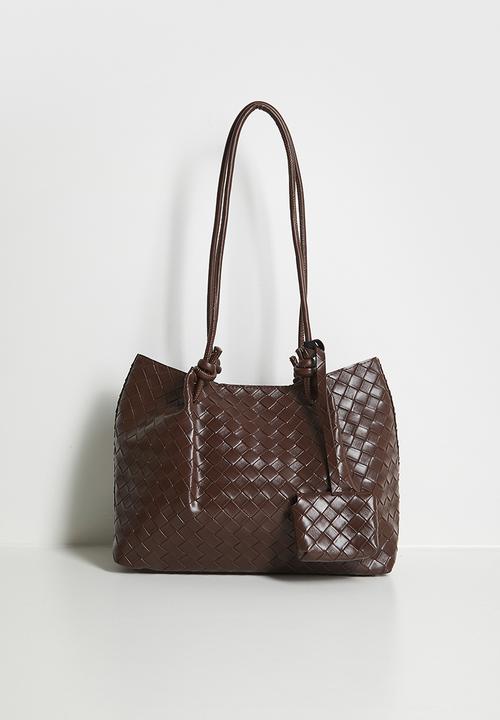 Tessa Design - Zola Woven Tote Bag With External Pouch - Brown