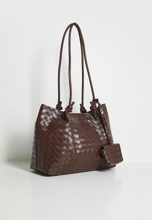 Tessa Design - Zola Woven Tote Bag With External Pouch - Brown