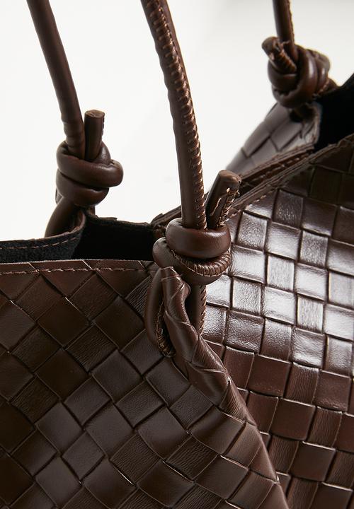Tessa Design - Zola Woven Tote Bag With External Pouch - Brown