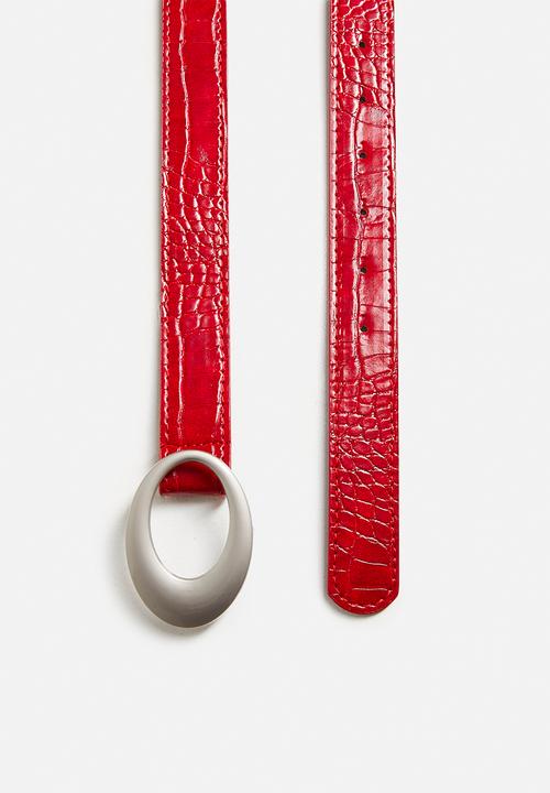 Tessa Design - Lace Croc Embossed Slim Belt- Red