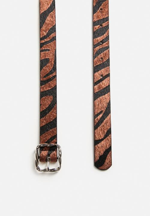 Tessa Design - Haven Tiger Print Belt Square Buckle- Brown
