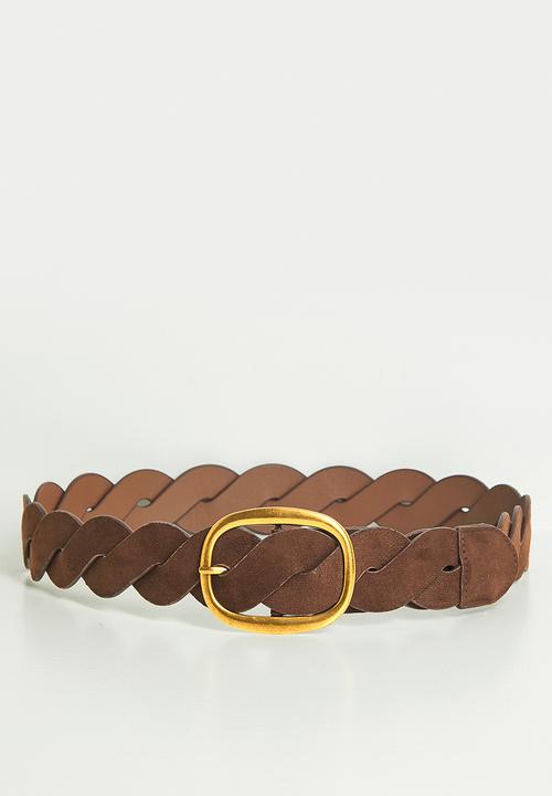 Tessa Design - Lilia Braided Belt With Gold Buckle- Brown