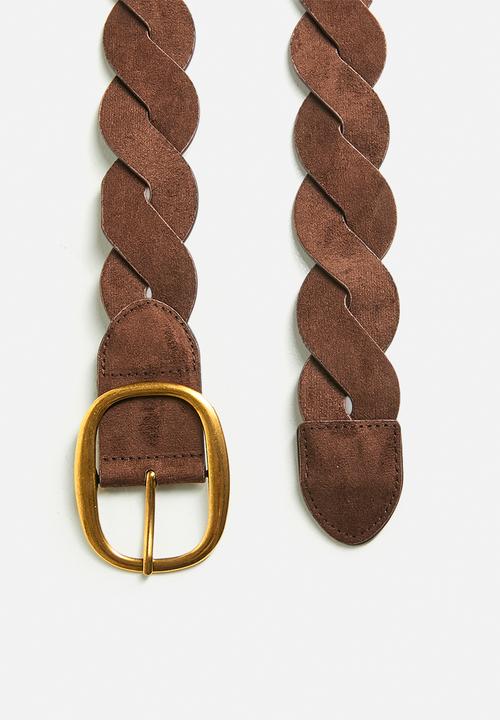 Tessa Design - Lilia Braided Belt With Gold Buckle- Brown