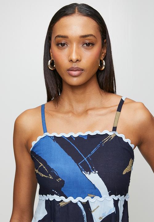 Izabel London - Strappy Boobtube Maxi Printed Dress With Scallop Detail - Blue