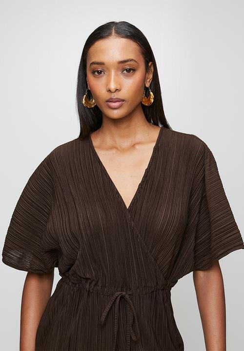 Me&B - Plisse Front Tassel Jumpsuit - Choc