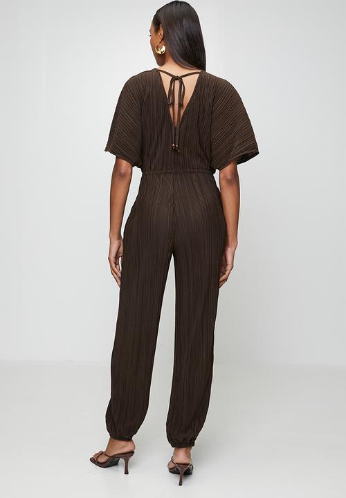 Me&B - Plisse Front Tassel Jumpsuit - Choc
