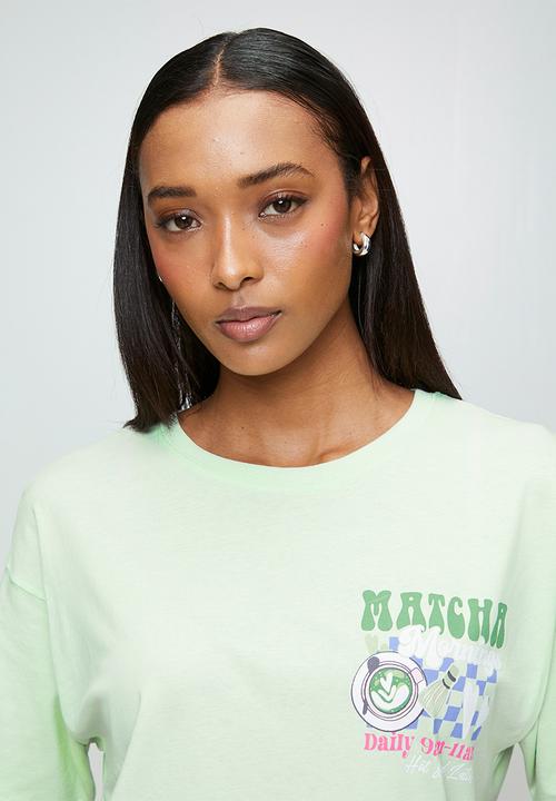 Brave Soul - Ladies Over Sized 'Matcha Graphic T-Shirt - Light Green