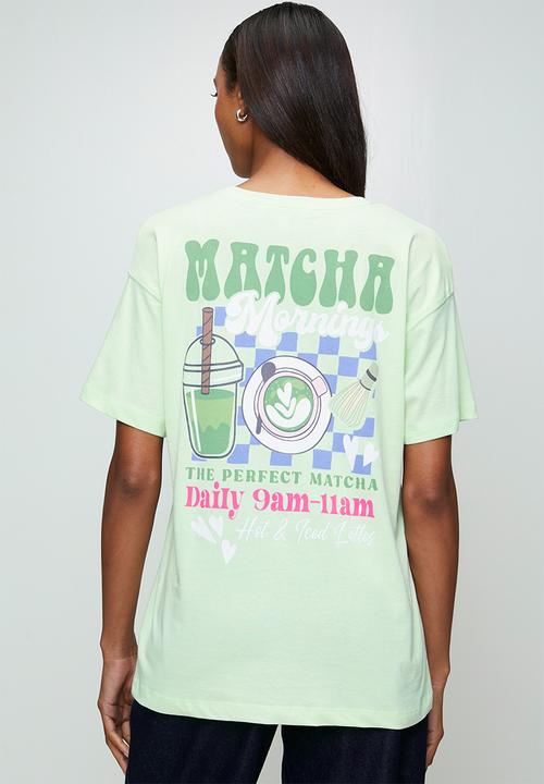 Brave Soul - Ladies Over Sized 'Matcha Graphic T-Shirt - Light Green