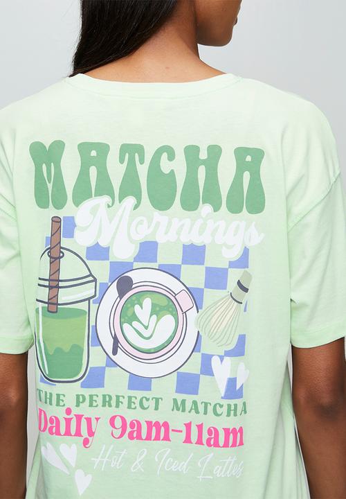 Brave Soul - Ladies Over Sized 'Matcha Graphic T-Shirt - Light Green