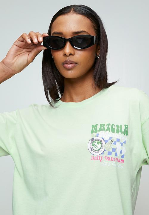 Brave Soul - Ladies Over Sized 'Matcha Graphic T-Shirt - Light Green