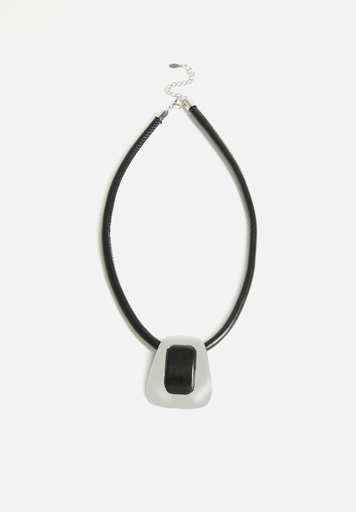 Tessa Design - Opal Gemstone And Metal Pendant Cord Necklace - Silver/Black