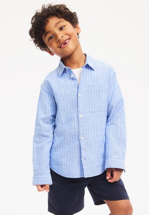 H&M - Linen-blend shirt - light blue/striped