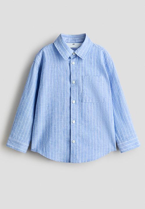 H&M - Linen-blend shirt - light blue/striped