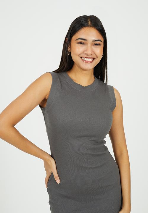 Brave Soul - Ladies Crew Neck Sleeveless Ribbed Mini Dress - Grey