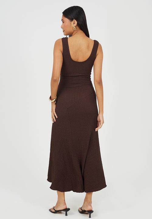 Brave Soul - Ladies Strappy Textured Jersey Lace Maxi Dress - Dark Brown