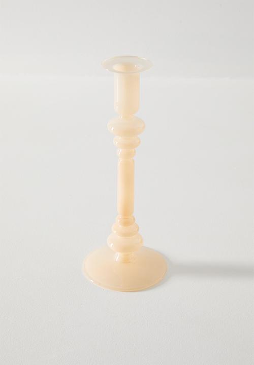 Sixth Floor - Glass Candle Stick Beige 9x9x23cm