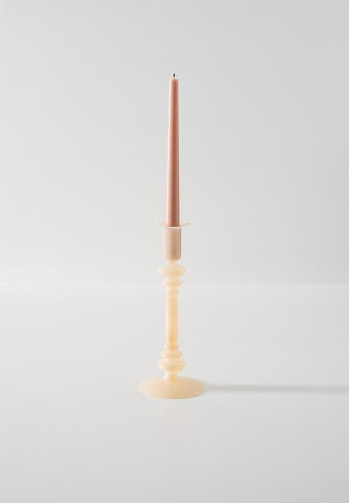 Sixth Floor - Glass Candle Stick Beige 9x9x23cm