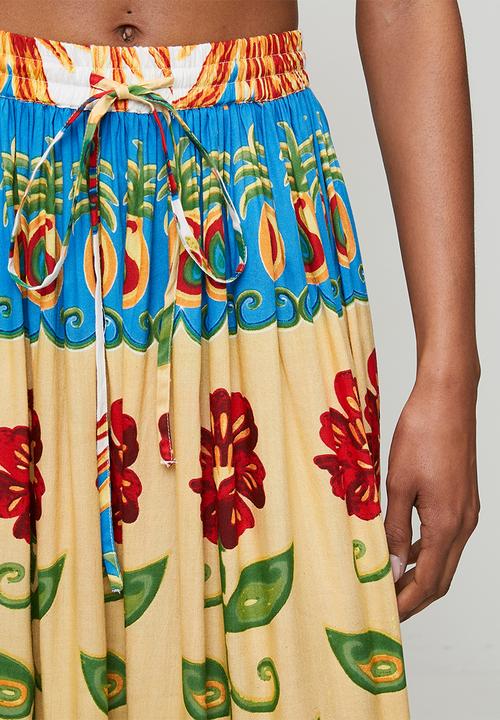 MANDI - High Waisted Tie Maxi Printed Skirt - multu
