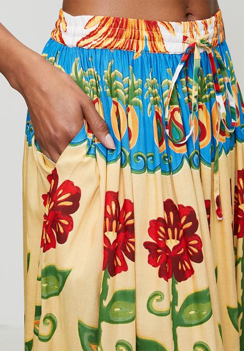 MANDI - High Waisted Tie Maxi Printed Skirt - multu