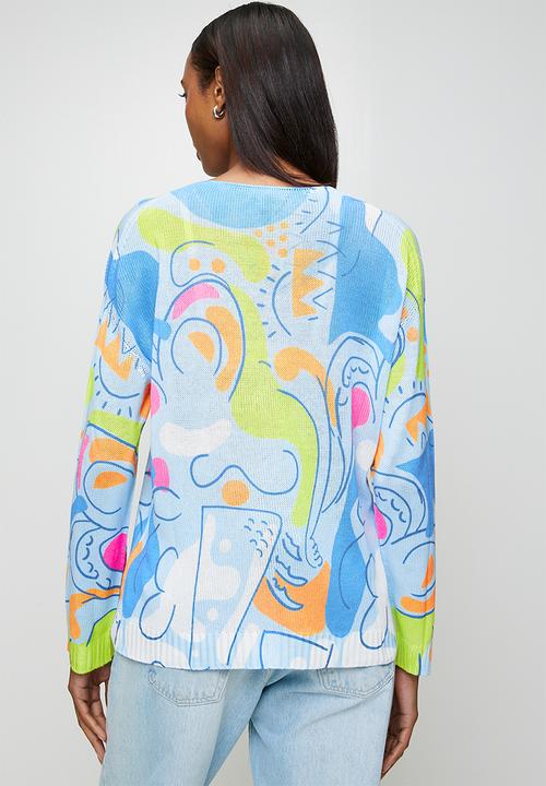 MANDI - Made In Italy Viscose Blend L/S -Neck Knitwear Top - Sky