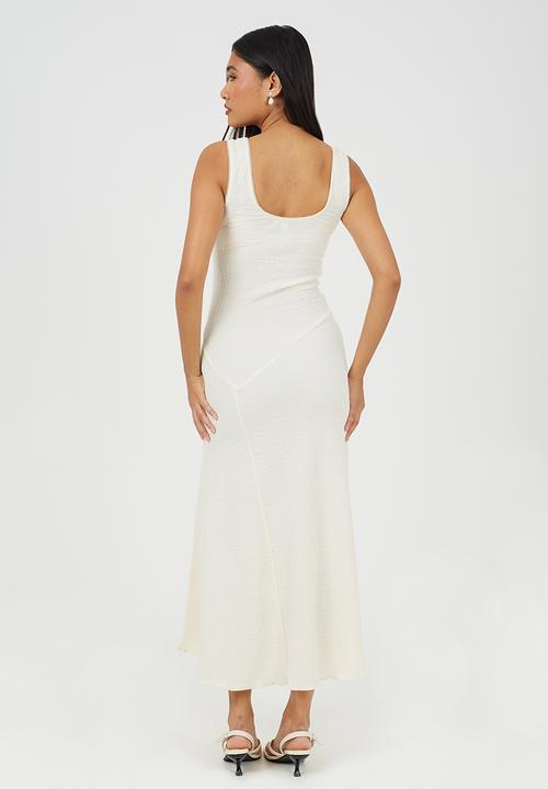 Brave Soul - Ladies Strappy Textured Jersey Lace Maxi Dress - White