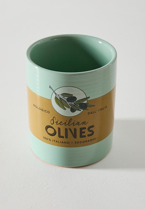 Sixth Floor - Olives Earthenware Utensil Holder Multi 11x11x13.3cm