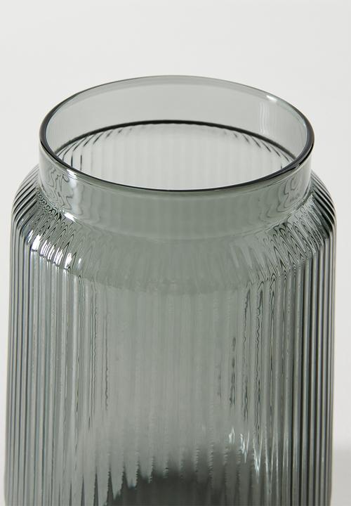 Sixth Floor - Ribbed Glass Jar Smoke 12.2x12.2x18cm