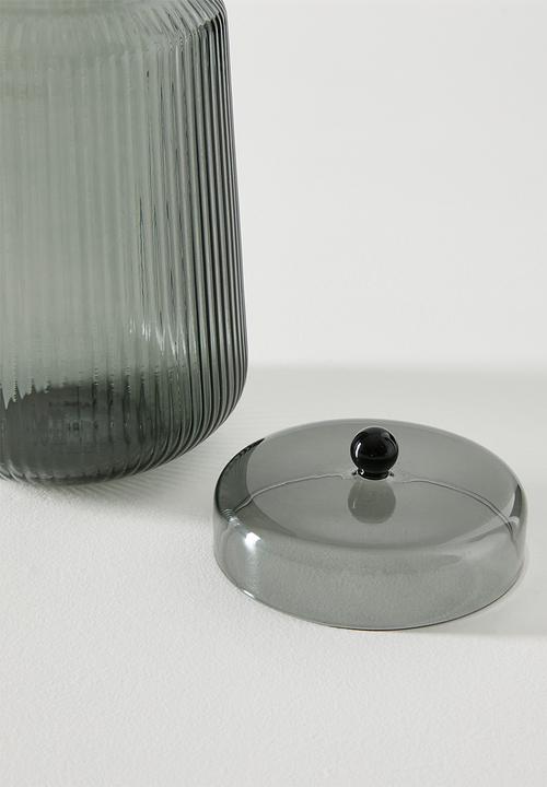 Sixth Floor - Ribbed Glass Jar Smoke 12.2x12.2x18cm