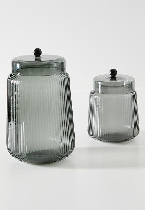 Sixth Floor - Ribbed Glass Jar Smoke 12.2x12.2x18cm