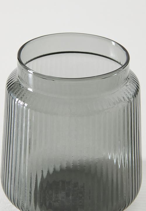 Sixth Floor - Ribbed Glass Jar Smoke 10.3x10.3x14.3cm