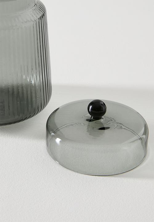 Sixth Floor - Ribbed Glass Jar Smoke 10.3x10.3x14.3cm