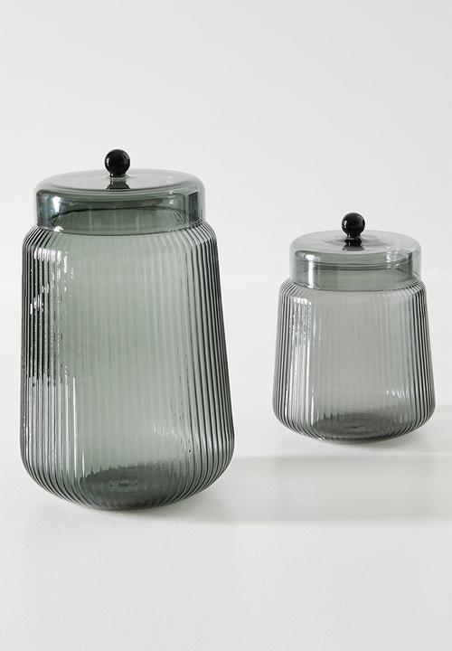 Sixth Floor - Ribbed Glass Jar Smoke 10.3x10.3x14.3cm