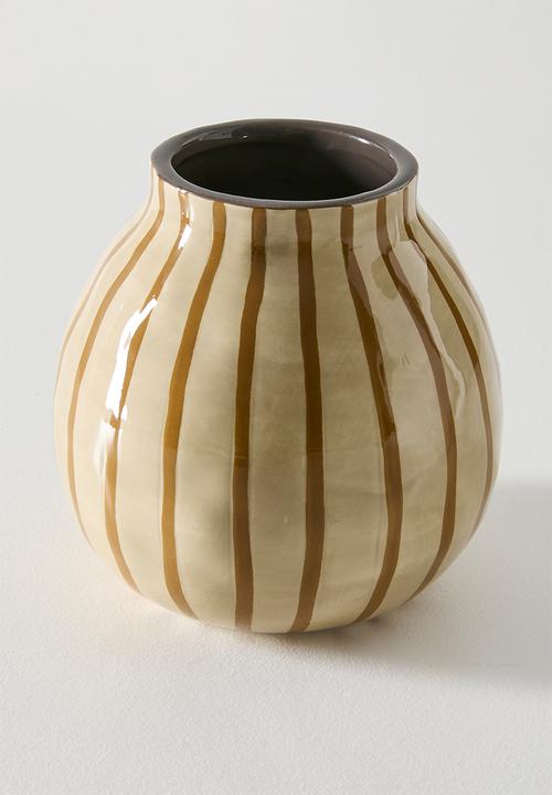 Sixth Floor - Striped Ceramic Vase Natural - light brown