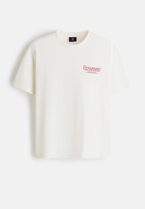 H&M - Loose fit printed t-shirt - white/flowever