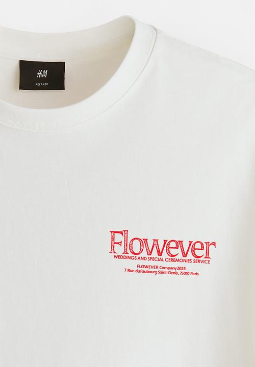 H&M - Loose fit printed t-shirt - white/flowever