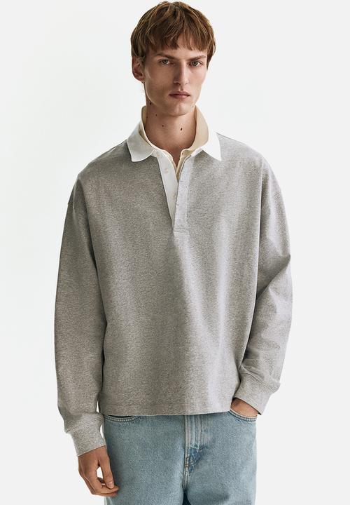 Loose fit cotton polo shirt - grey marl/colour block