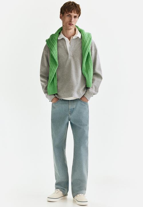 H&M - Loose fit cotton polo shirt - grey marl/colour block