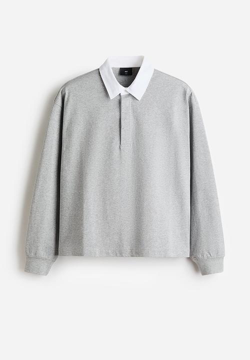 H&M - Loose fit cotton polo shirt - grey marl/colour block
