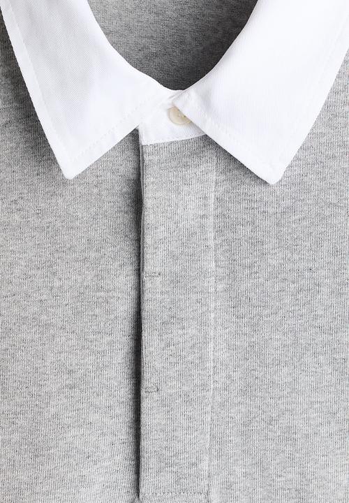 H&M - Loose fit cotton polo shirt - grey marl/colour block