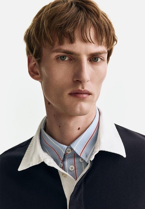 H&M - Loose fit cotton polo shirt - navy blue/colour block